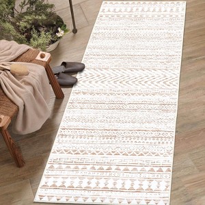 Boho Geometric Washable Rug with Rubber Backing, Non-Slip Low Pile Runner Carpet, Farmhouse Style for Kitchen, Laundry, Hallway, and Entryway. - 1 of 4
