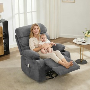 Massage Rocker Recliner with Heating,360° Swivel Glider Recliner Chairs for Adults, Linen Nursery Chair with Side Pocket, Two Cup Holders - 1 of 4