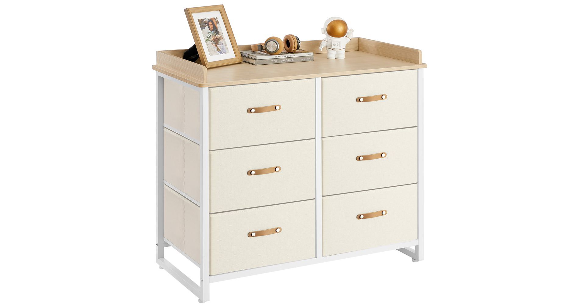 SONGMICS Kids Dresser with 6 Drawers Boys Girls Dresser for Baby with Water-Resistant Changing Table Storage Organizer Cabinet Beige