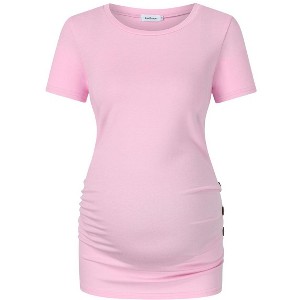 Clearlove Maternity Tunic Tops Maternity Shirt Side Button and Ruched Maternity Tunic Tops Maternity Short Sleeve T-Shirts - 1 of 4