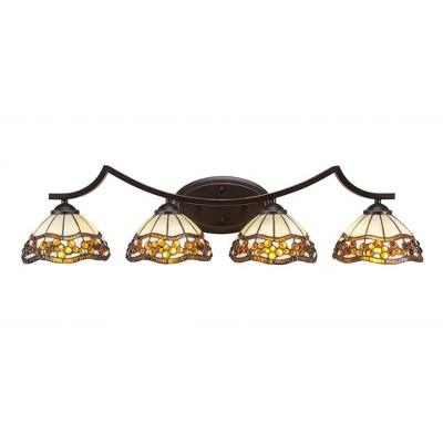 Toltec Lighting Zilo 4 - Light Vanity in  Dark Granite with 7'' Roman Jewel Art Glass Shade