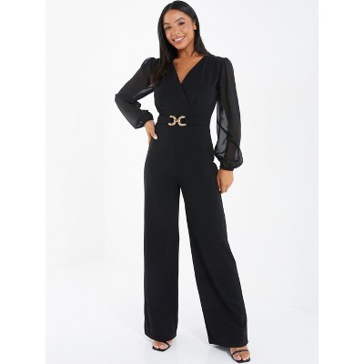 Sheila - Women's black jumpsuit with long openwork trousers maxi