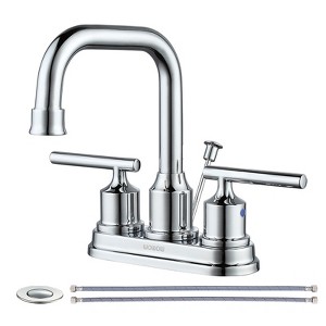WOWOW 4 in. Centerset Double Handle Bathroom Faucet with Drain Kit Included in Brushed Nickel - 1 of 4