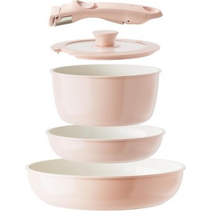 BRINJOY 5-Piece Ceramic Nonstick Cookware Set, Nonstick Kitchen Pot Set, Non-Toxic Nonstick Cookware Set with Removable Handles (Pink) - 1 of 4