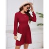 Coolmee Womens Long Sleeve Mini Dress Fall Ribbed Knit Crew Neck Pleated Swing Casual Sweater Dresses - 3 of 4