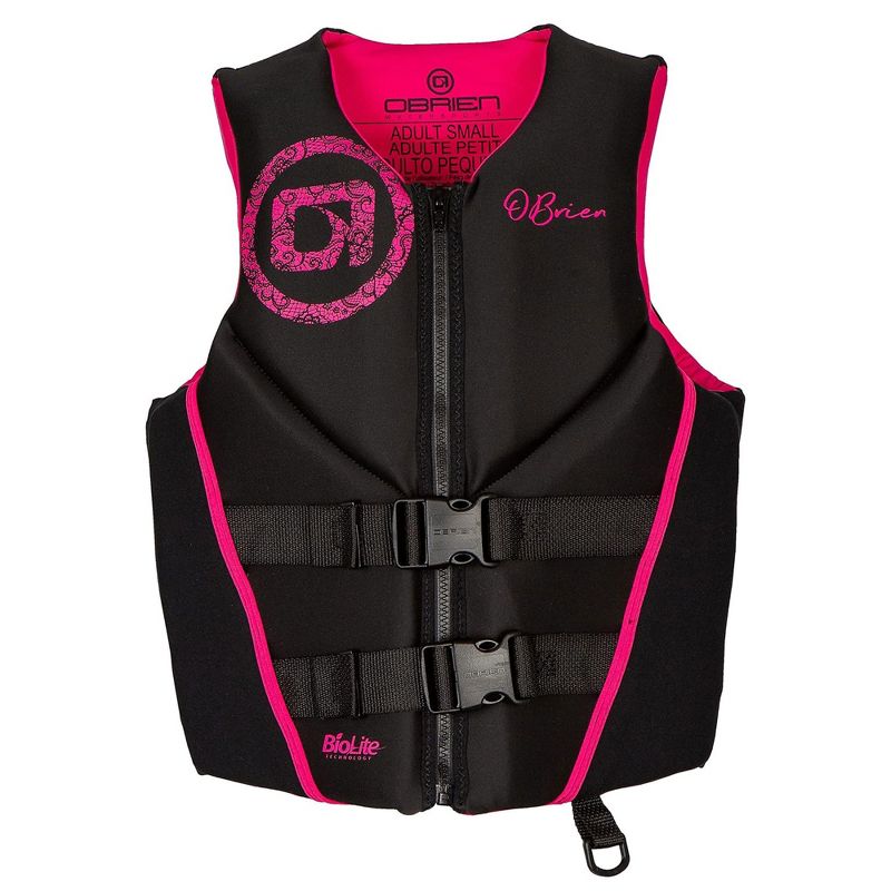 O'Brien Women's Lightweight Traditional Neoprene USCGA Life Jacket with Zip Closure and Concealed Belts for Water Sports, XS, Pink, 1 of 7