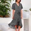 Anna-Kaci Women's V-Neck Flutter Sleeve Midi Fashion Dress with Belted Waist and Ruffle Hem - 3 of 4
