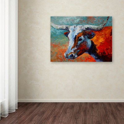Marion Rose Young Longhorn Teal and Rust Canvas Art