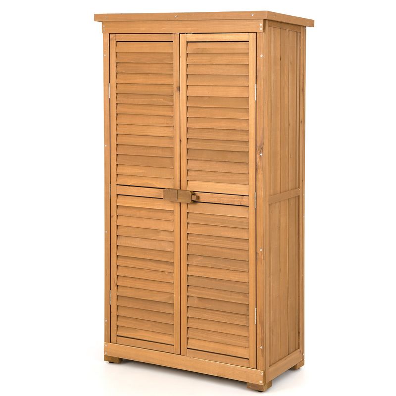 Costway Outdoor Fir Wood Storage Shed Garden Tool Cabinet Locker Tall Vertical Organizer, 1 of 10