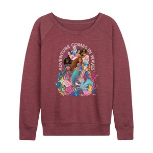 Women's - Disney - Adventure Comes In Waves Lightweight French Terry Wide Neck Long Sleeve Graphic Shirt - 1 of 4