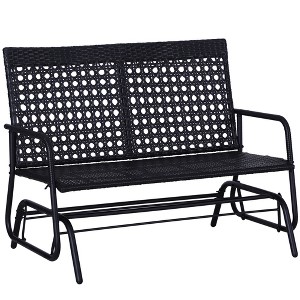 Outsunny Patio 2-Person Wicker Glider Bench Rocking Chair, Outdoor All-Hand Woven PE Rattan Loveseat for Patio, Garden, Porch, Lawn, Black - 1 of 4