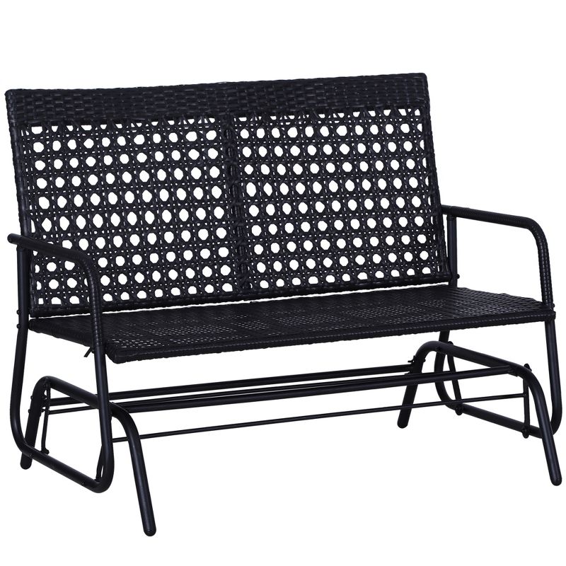 Outsunny Patio 2-Person Wicker Glider Bench Rocking Chair, Outdoor All-Hand Woven PE Rattan Loveseat for Patio, Garden, Porch, Lawn, Black, 1 of 9
