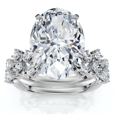 Pompeii3 Certified 5 1/2Ct Oval Diamond Engagement & Wedding Ring 14k Gold/Pt Lab Created