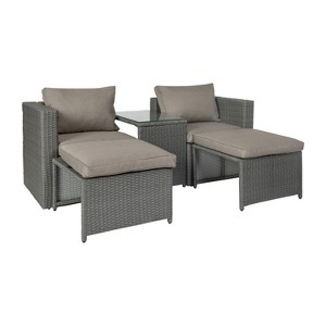 Emma and Oliver Indoor/Outdoor Modular Loveseat Sofa Set with Ottomans and Glass-Top Table - 1 of 4