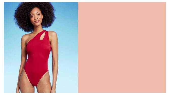Women's One Shoulder Asymmetrical Cut Out One Piece Swimsuit - Shade & Shore™ Berry Red, 2 of 9, play video