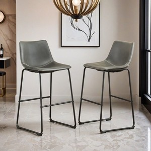 Lotusville Vintage PU Leather Barstools, Set of 2- Leovsnove - 1 of 4