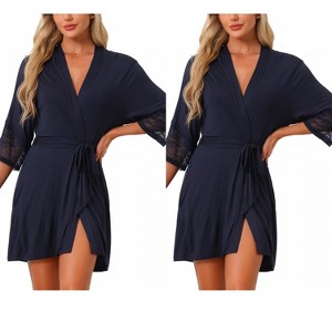 INSPIRE CHIC Women's 2 Pcs Lightweight Knit Cotton Short Robe Sleepwear with Pockets - 1 of 4