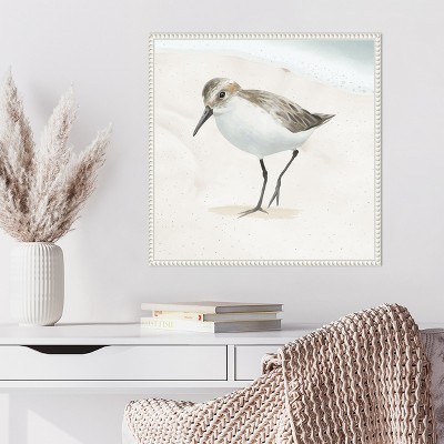 Beaded Framed Sandpiper Canvas Wall Art in Beige and White