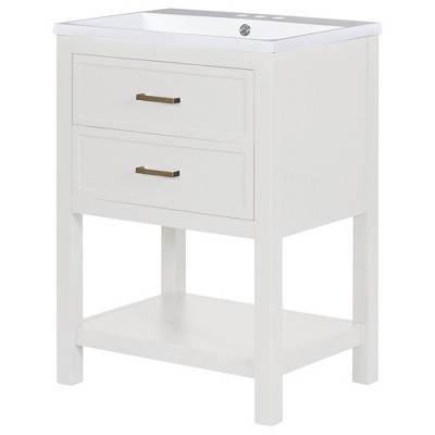 Dexmalle White Modern Bathroom Storage Cabinet with 2 Drawers