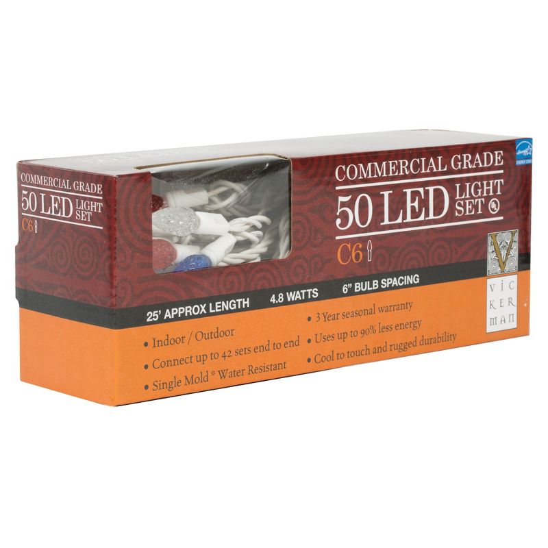 Vickerman Single Mold C6 LED Christmas Light Set 25' White Wire, 2 of 5