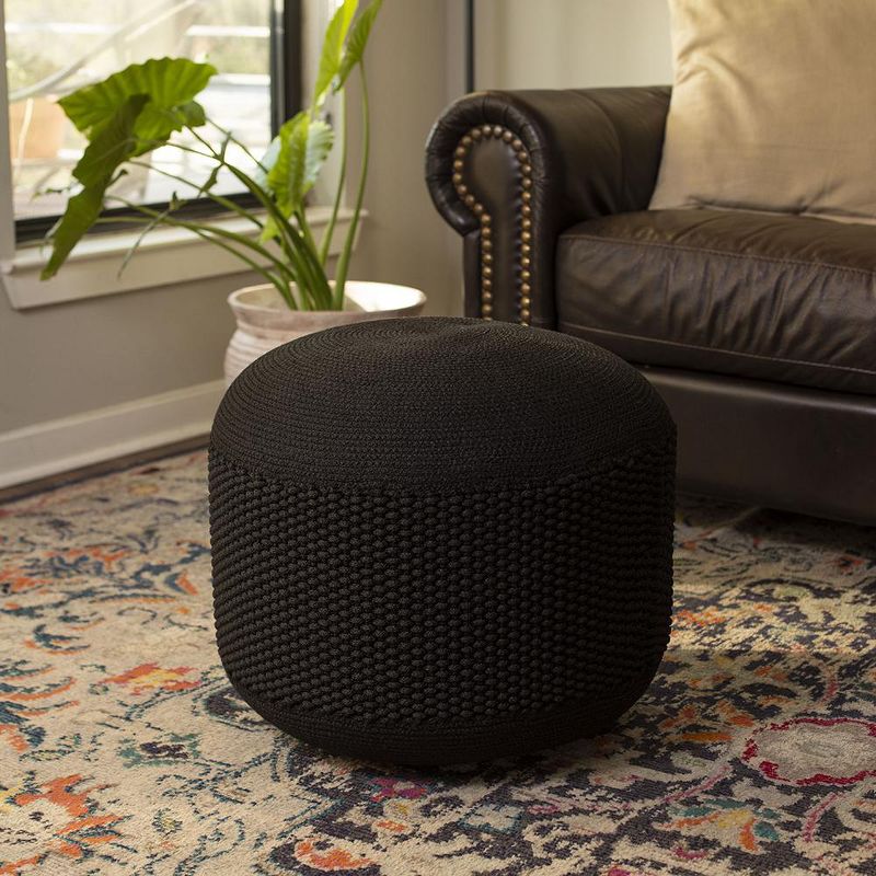BirdRock Home Woven Knitted Indoor or Outdoor Pouf - Black, 2 of 3
