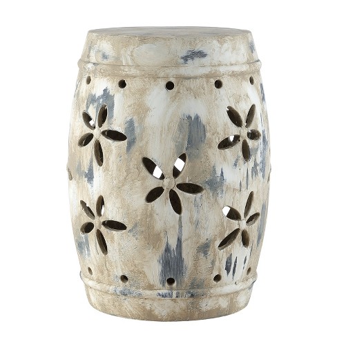 Ilia Ceramic Garden Stool Antiqued Cream Safavieh