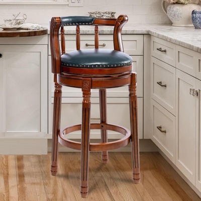 NicBex Seat Height 26 Inch Swivel Bar Stools,Modern Wooden Barstools Chair with Leather Cushion for Home Kitchen Counter,Brown+Blue
