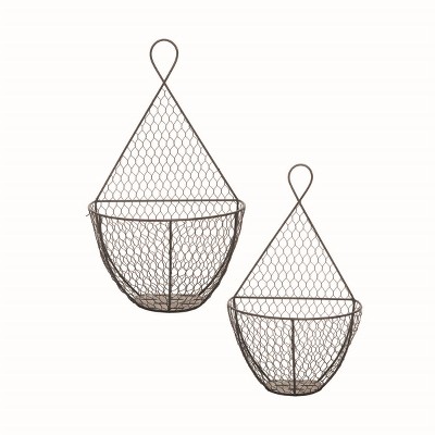 Set of 2 Metal Wire Hanging Wall Baskets - Foreside Home and Garden