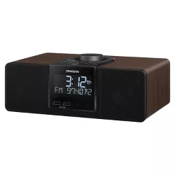 Sangean AM/FM Bluetooth Tabletop Wooden Clock Radio with Alarm and Sleep Timers