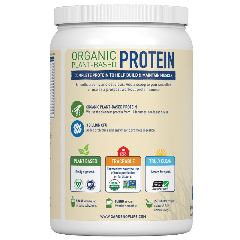 Garden of Life Organic Vegan Protein Plant Based Powder - Vanilla - 18oz, 3 of 13