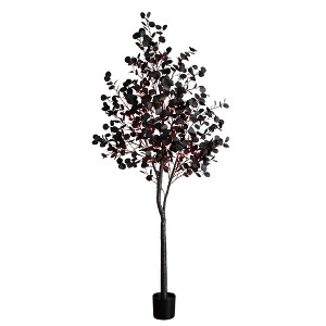 Nearly Natural 8-ft Pre-Lit Artificial Halloween Black Eucalyptus Tree with 540 Orange & Purple LED Lights - 1 of 1