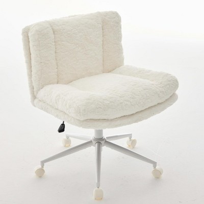 QingMoon Cross Legged Office Chair, Adjustable Desk Chair, Swivel Computer Chair, Faux Fur Vanity Chair with Tilt Backrest for Home Office