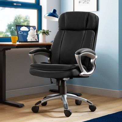 Executive Swivel Office Chair with Lumbar Support, Black Faux Leather