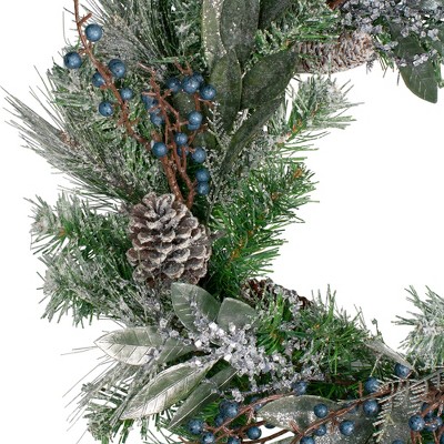 24" Frosted Pine and Blueberry Artificial Christmas Wreath