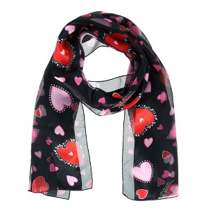 CTM Women's Valentine's Day Heart Print Holiday Lightweight Scarf - 1 of 4