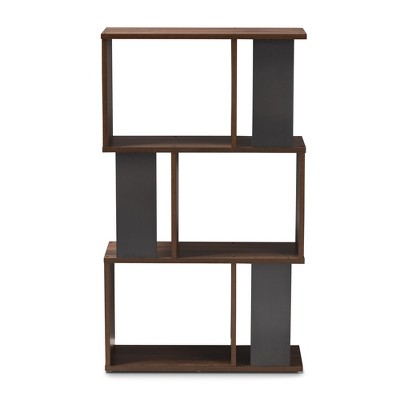 Contemporary Brown and Dark Grey Staggered Display Bookcase