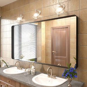 Apmir 60 in. W x 30 in. H Rectangular Aluminum Alloy Framed and Tempered Glass Wall Mirror in Matte Black - 1 of 4