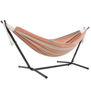 Vivere Double Sunbrella Hammock with Steel Stand, Portable Outdoor Lounge, Cameo - 1 of 4