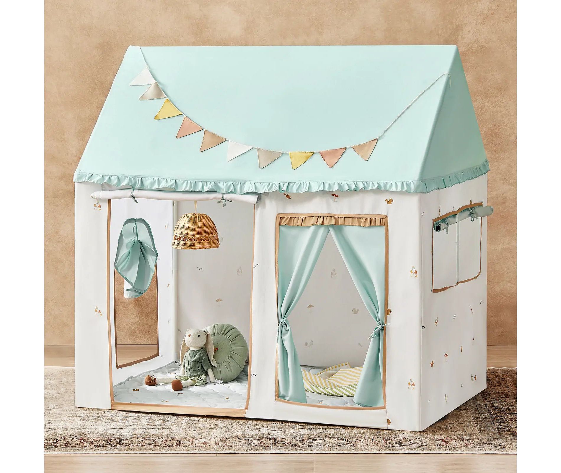 Tiny Land® Sweet Woodland Kids Play Tent - White and Green Indoor Playhouse