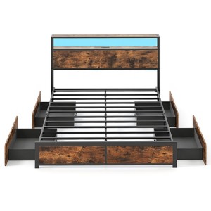 Costway Full/Queen Size LED Bed Frame w/2-Tier Storage Headboard & 4 Drawers Charging Station - 1 of 4