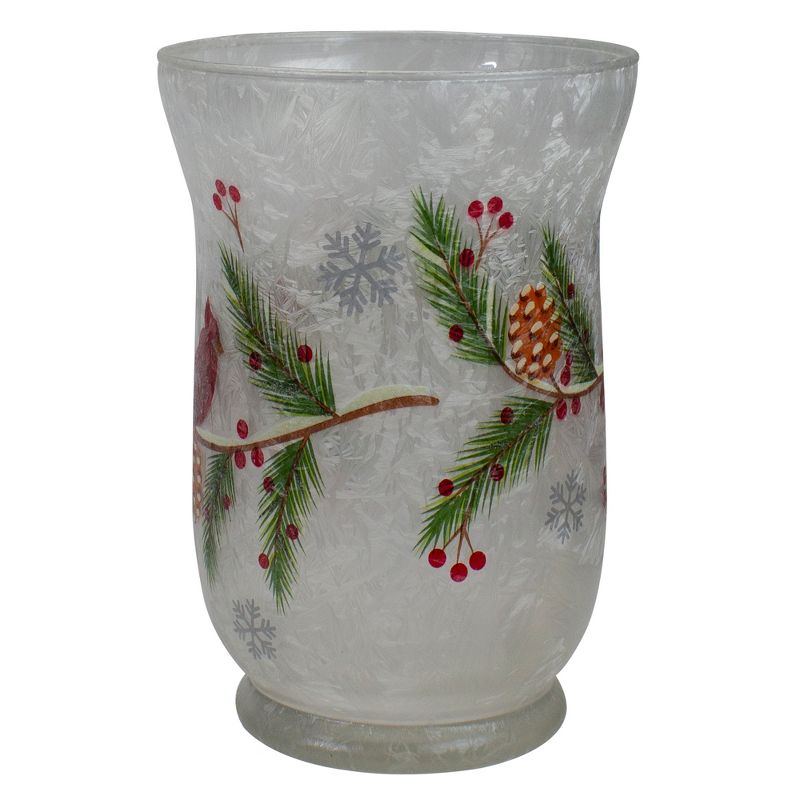 Northlight 4" Hand Painted Christmas Cardinal and Pine Flameless Glass Candle Holder, 5 of 6