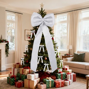 Christmas Tree Topper Bow and 24 Ribbon Bows, 25 PCS Set with Long Tail, for Xmas Tree, Garland, Wreath, Indoor Outdoor Christmas Decorations - 1 of 4