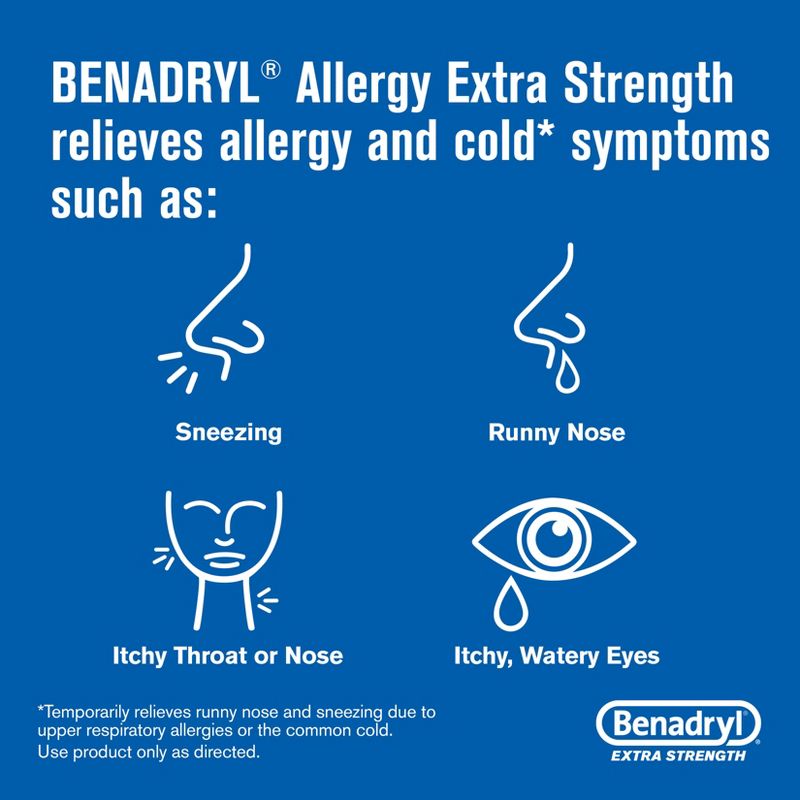 Benadryl Extra Strength Diphenhydramine Antihistamine Allergy Relief Tablets - 24ct, 5 of 10