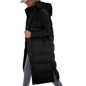 Imily Bela Womens Long Puffer Vest Hooded Sleeveless Winter Coats Quilted Warm Zip Up Padded Outerwear - 1 of 4
