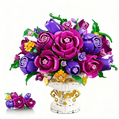 Plaxsoon Purple Rose Bouquet Building Sets for Kids and Adults Aged 10+