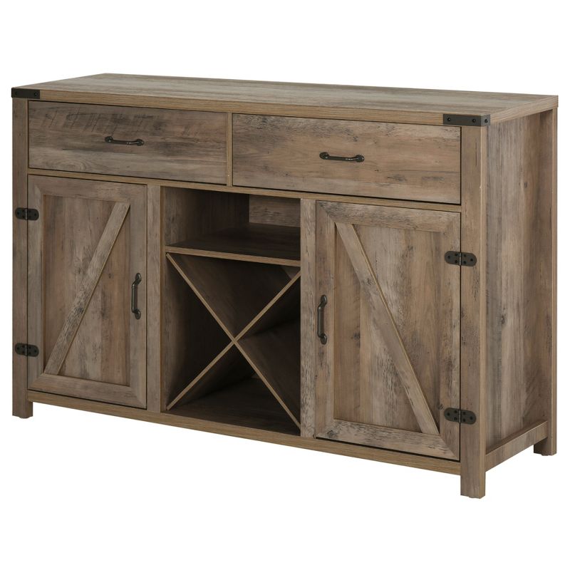 HOMCOM Wooden Farmhouse Sideboard, Storage Buffet Cabinet with 2 Large Drawers, X-Shaped Wine Rack, and Cabinets, 4 of 9