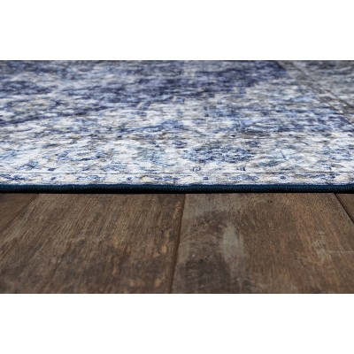 Soft Floral Elegance 5' x 8' Blue Wool Blend Area Rug