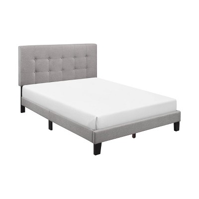 Queen Platform Bed with Button Tufted Headboard Gray - Benzara