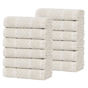 Viscose Cotton Blend Medium Weight Soft Textured Checkered and Ribbed Towel Set by Blue Nile Mills - 1 of 4