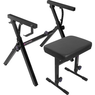 Liquid Stands Foldable Piano Keyboard Stand and Bench Set - 54-88 Key Z Style Adjustable Digital Pianos Stand and Stool (Foldable Z-Style & Bench)